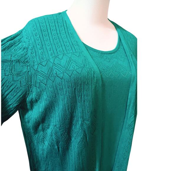 ALFRED DUNNER Sweater Cardigan Cami XL Attached Twinset Turquoise Teal Knitted - Picture 6 of 11